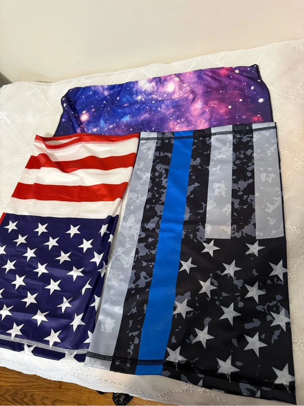 Assorted Printed Tube Scarves - Galaxy, American Flag, Thin Blue Line